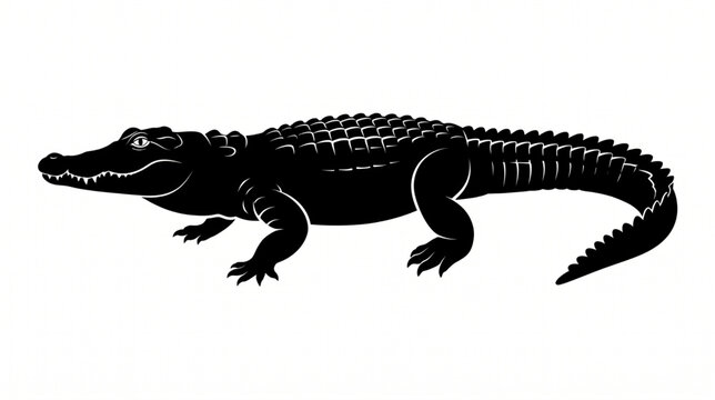 Alligator or Crocodile Profile Vector Icon, Black and White Graphic, Aggressive Reptile Concept, Wild Nature Symbol