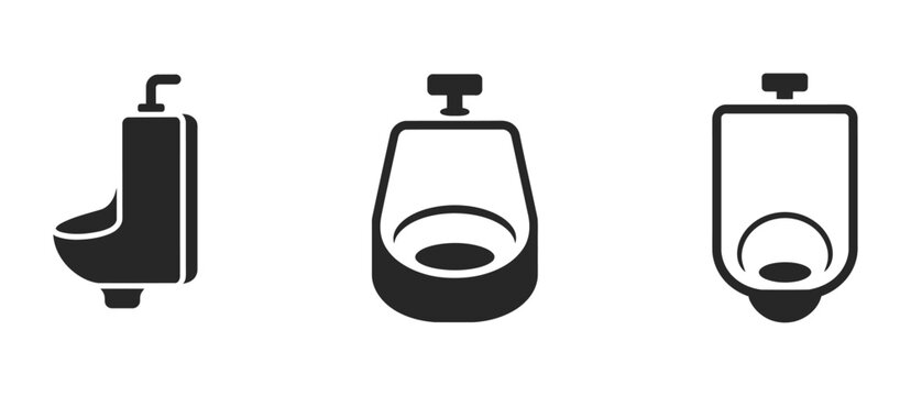 Urinal vector icons set, professional bathroom fixture symbol collection featuring urinal designs, restroom signs, plumbing equipment, sanitation elements