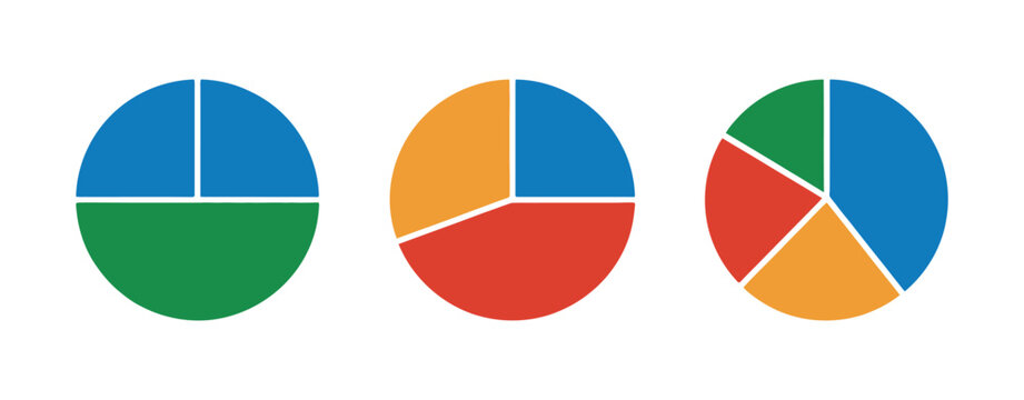 Pie Chart icons featuring colorful circular analytics graphics for data visualization, business reports, infographic design, and statistical presentation projects.