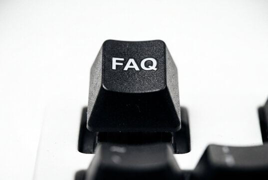 Black keyboard FAQ key placed isolated on white background