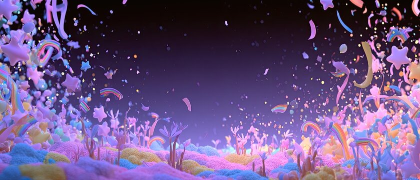 Abstract Colorful Foam Bubbles Floating in Dark Purple Space.