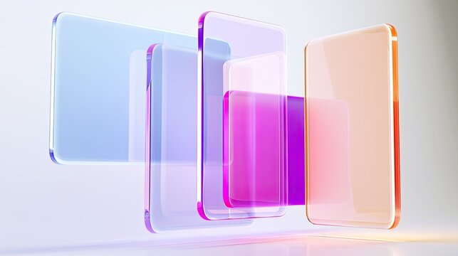 Abstract Glass Rectangles with Gradient Colors Floating in Space.