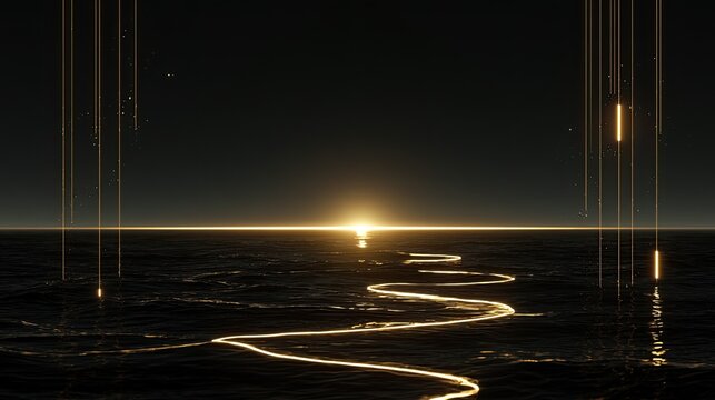 Golden Pathway Illuminating the Dark Ocean Towards a Radiant Sunrise.