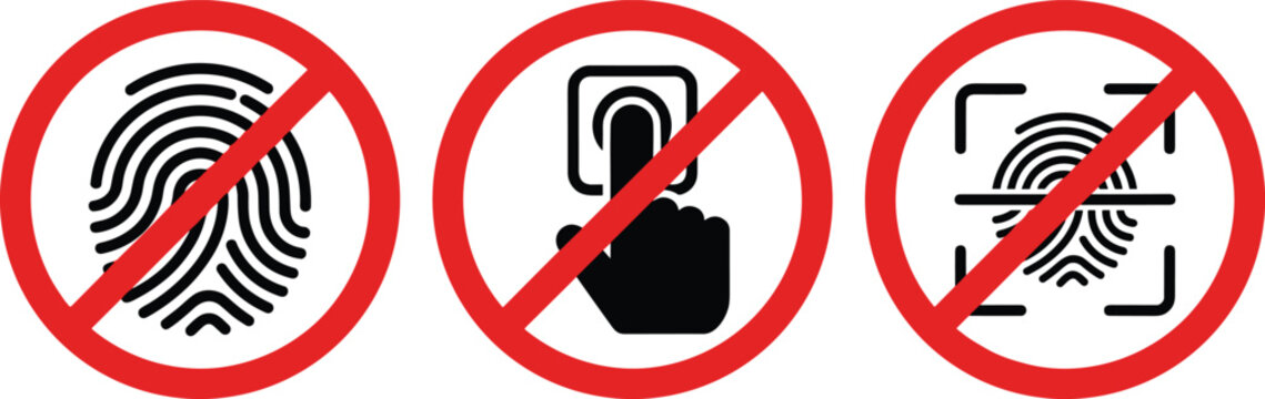 No biometric access restriction vector set with forbidden fingerprint scanning stop touch identification and ban security iconsNo biometric access restriction vector set with forbidden fingerprint sca