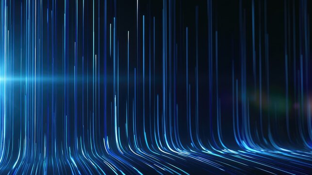 Abstract Blue Light Streaks Ascending in a Dark Digital Space.
