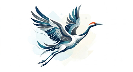 Obraz premium graceful flying crane vector illustration in Japanese style art