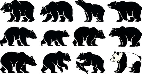 Art & IllustrationBear Silhouette Vector Set Featuring Grizzly, Polar Bear, Cub, and Panda Icons for Wildlife Nature Logos, Corporate Branding, and Outdoor Adventure Designs © Sharmin