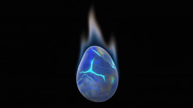 Glowing Magical Blue Energy Egg with Smoke Animation on Black