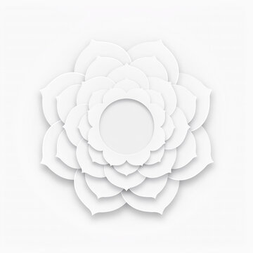 White layered paper cut floral circular pattern design with abstract minimalist sculpture dimension creative sculptural decoration papercraft whitebackground conceptual botanical elements
