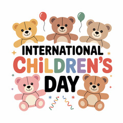 International Children's Day - Cute Teddy Bears with Balloons Vector Illustration