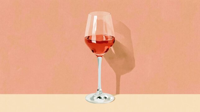 Relaxation and mindfulness concept featuring a crystal ros&eacute; wine glass on a soft pink wall, perfect for lifestyle content marketing visuals