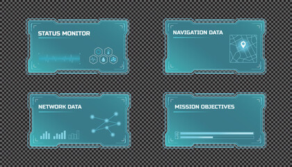 Set of futuristic hud interface elements, digital scifi information panels with data visualization © MDHASIBUL
