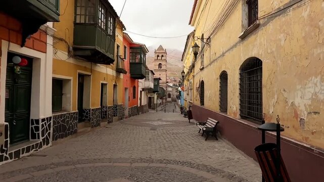 Colonial architecture on Tarija street, Potos&iacute;, Bolivia