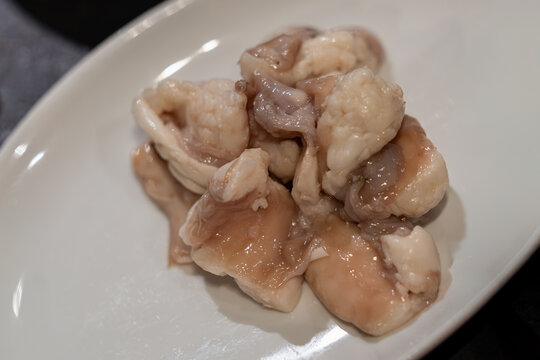 Raw Beef Intestine for Japanese Yakiniku on White Plate