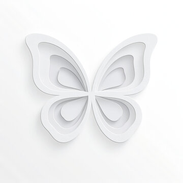 Abstract white paper cut butterfly wing silhouette with layered effect butterfly abstract minimalist sculpture creative background dimension geometric monochrome composition decoration