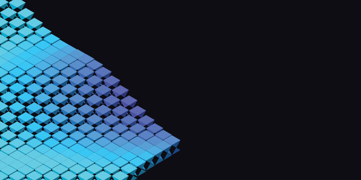 Abstract 3D Blue Isometric Cube Wave Background with Copy Space for Tech and Data Design