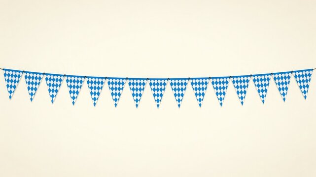 String of blue and white checkered party bunting flags with checkered, festival