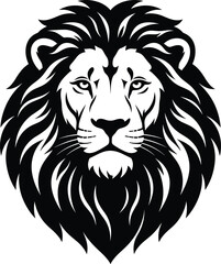 Fototapeta premium Majestic Lion Head Portrait Black and White Silhouette for Royal Animal Graphic Design and Branding Emblem Projects