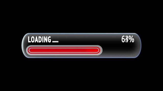 Abstract minimal futuristic progress bar on glass liquid textures with loading stuck at 99% animation on dark background. Ideas for cyber attack presentations, interrupt download in 4K video.
