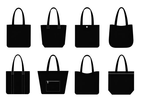 Collection of eight black tote bag icons
