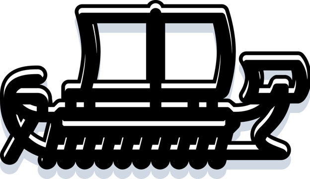 Ancient greek trireme warship with large square sail and rows of oars, silhouetted on calm sea to evoke naval power, voyage, and classical maritime transport