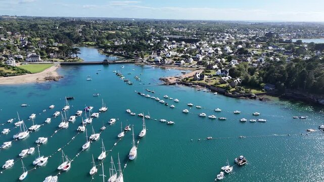 Port de Ploumanach , Perros Guirec Brittany France drone aerial view