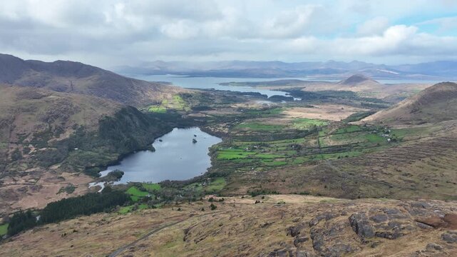 Ireland Epic Locations aerial view of Kerry and Kenmare Bay from above The Healey Pass early summer on the Wild Atlantic Way