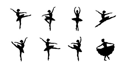 Ballet Dancer Silhouettes Collection, Elegant Poses Vector Set, Graceful Movement Art © ZARA
