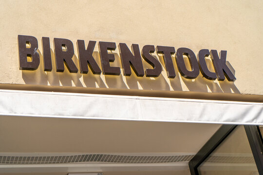 Birkenstock Storefront Signboard on Wall Entrance. Logo brand store sale. Zurich, Switzerland - June 23, 2026
