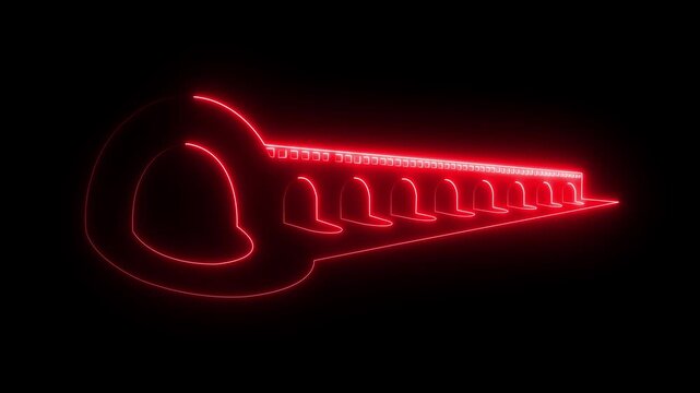 Neon red key outline glowing in dark background, minimalist abstract symbol of security and access