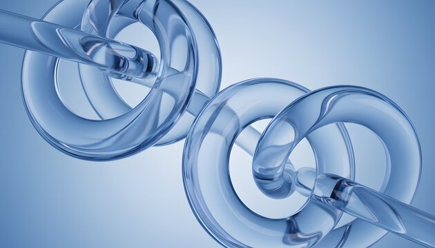 Transparent liquid vortex forms intertwining helix structures that resemble complex chemical bonds suspended within a fluid medium to signify scientific innovation and advanced molecular