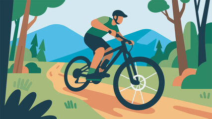 Fototapeta premium Illustration Of Teenagers Mountain Biking On A Nature Trail Vector Design Template