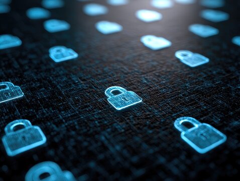 Digital Padlock Icons Representing Cybersecurity and Data Protection.