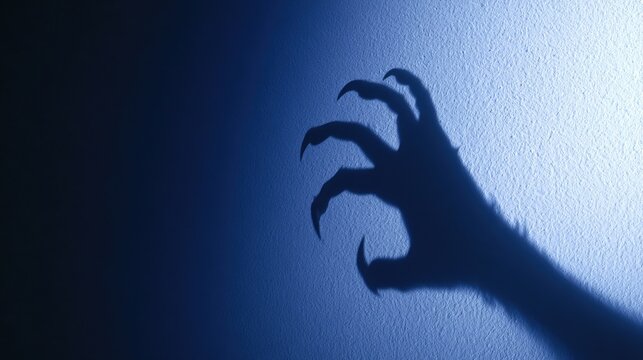 Silhouette of a Hairy Monster Hand with Sharp Claws Reaching Out in the Dark.