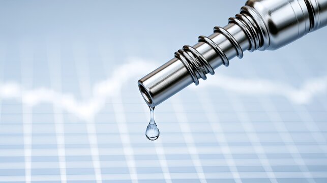 Fuel Nozzle Dripping Gasoline with Financial Graph Background.