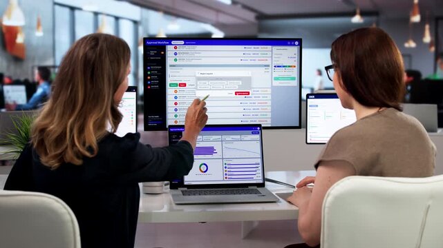 Woman Managing Procurement Expenses By Reviewing Digital Approval Requests