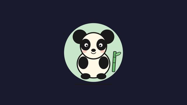 Cartoon panda eating bamboo isolated on light background 4k loop animation