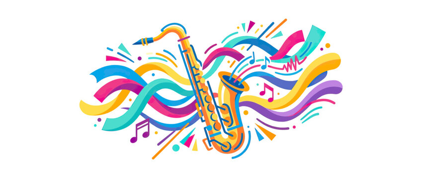 Colorful Abstract Saxophone Musical Notes Graphic