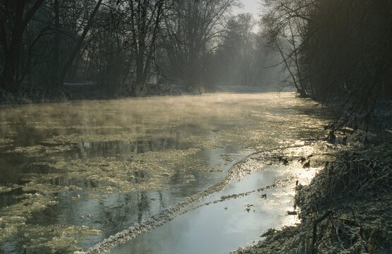 Germany, Greiz, Thuringia, Wei&szlig;e Elster, ice, flowing water, ice, landscape, river, drift ice, Vogtland, winter