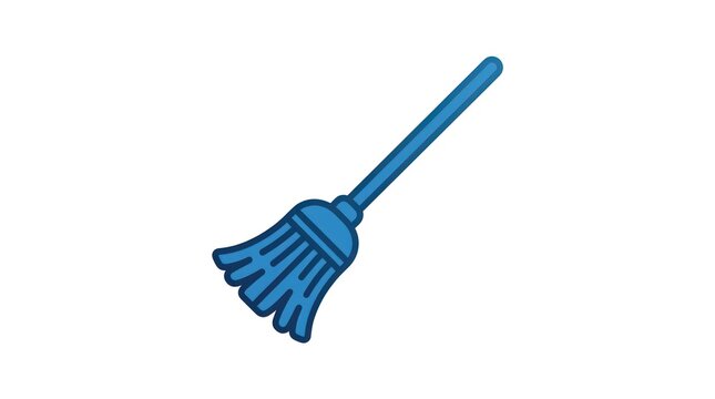 Simple blue cartoon broom illustration on a white background clean and modern design