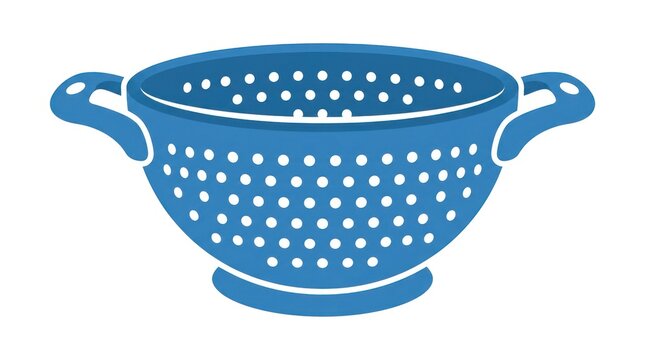 Vibrant blue colander illustration with white polka dot perforations and handles isolated on white