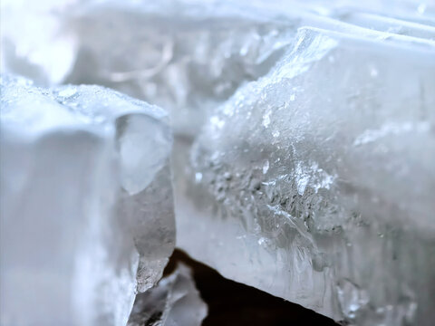 Macro Texture of Transparent Frozen Ice Blocks
