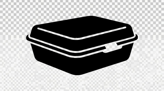 Square takeaway food container icon vector, black plastic meal prep lunch box silhouette, isolated object