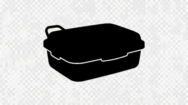 Disposable styrofoam food container vector icon, black takeaway lunch box silhouette, isolated object