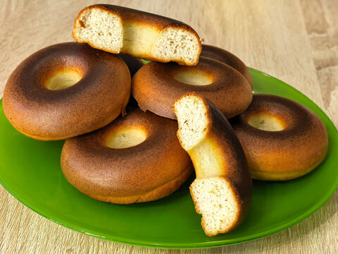 Homemade Keto Donuts with Cut Half Showing Crumb