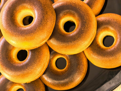Fresh Homemade Keto Donuts on Black Serving Plate