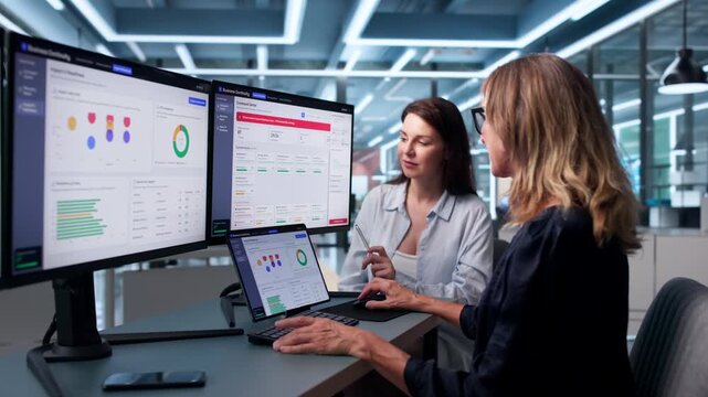 Woman Reviews Live Dashboard On Computer