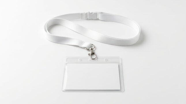 Blank white identity badge with a lanyard