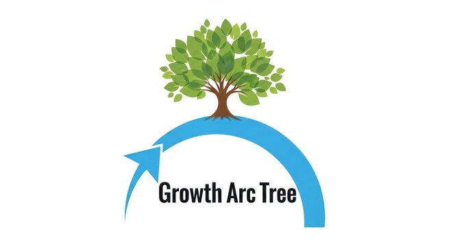 Green leafy tree logo with blue growth arrow arc