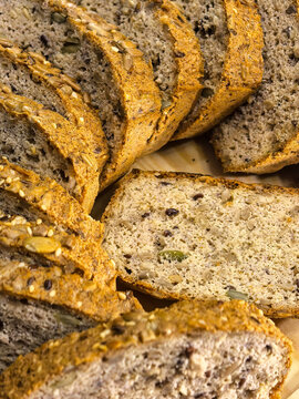 Overhead View of Homemade Keto Seed Bread Slices